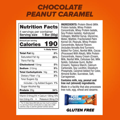 Bars, Chocolate Peanut Caramel, 20G Protein, Gluten Free, 1.76 Oz, 4 Ct