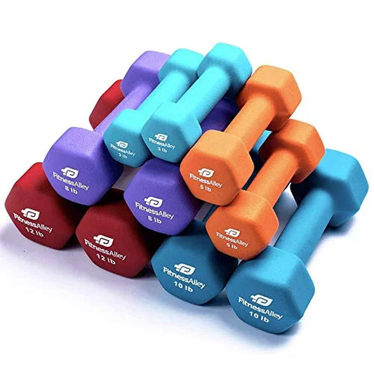 Neoprene Workout Dumbbells - Non Slip, anti Roll Exercise & Fitness Dumbbells Combo - Hex Shaped Hand Weights for Men & Women(3, 5, 8, 10, & 12Lb Dumbbells)