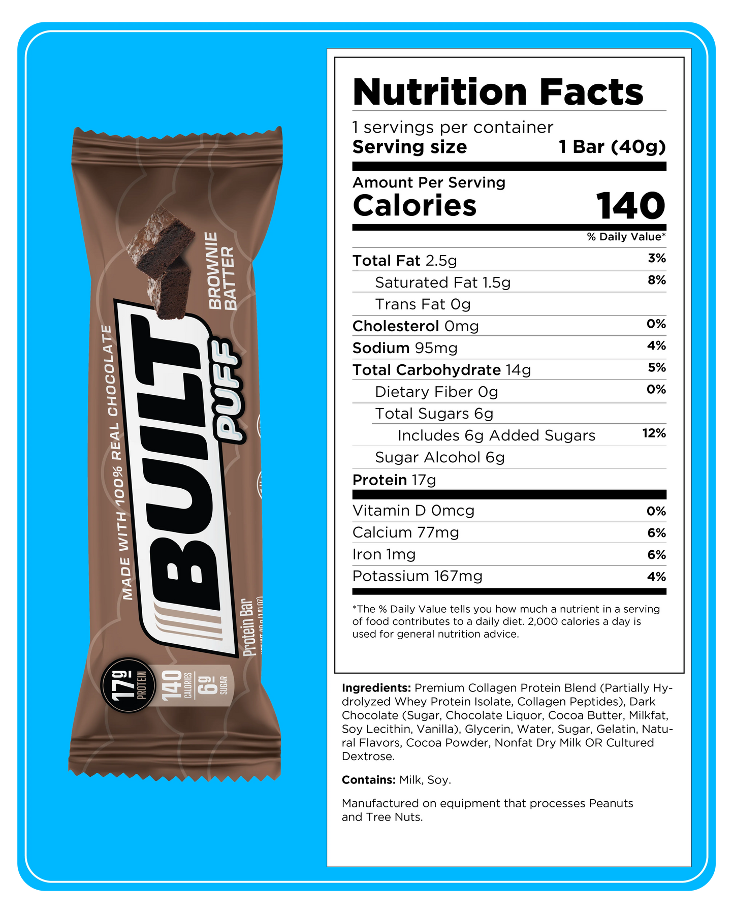 Puff Protein Bar, Collagen, Gluten Free, Brownie Batter, 1.41Oz Bars, 4 Count Box