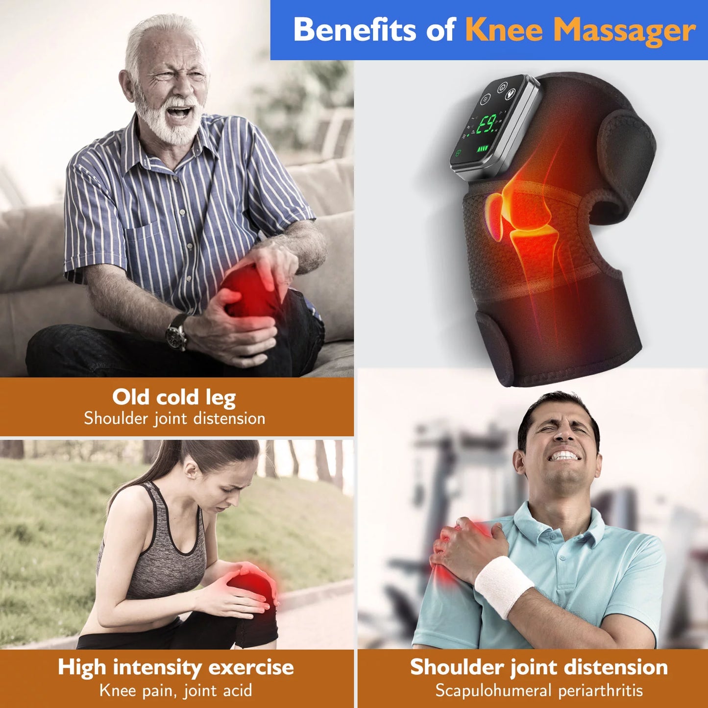 3 In1 Heated Massager Knee Shoulder Elbow Support Brace