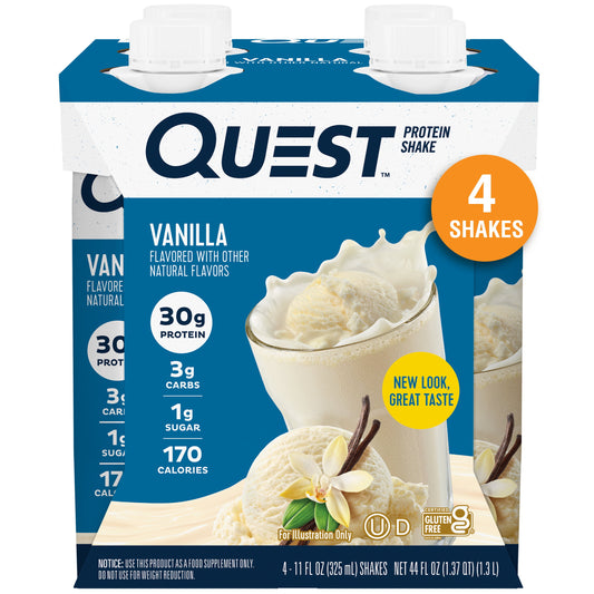 Protein Shake, 30G Protein, Low Carb, Vanilla, Gluten Free, 4 Ct