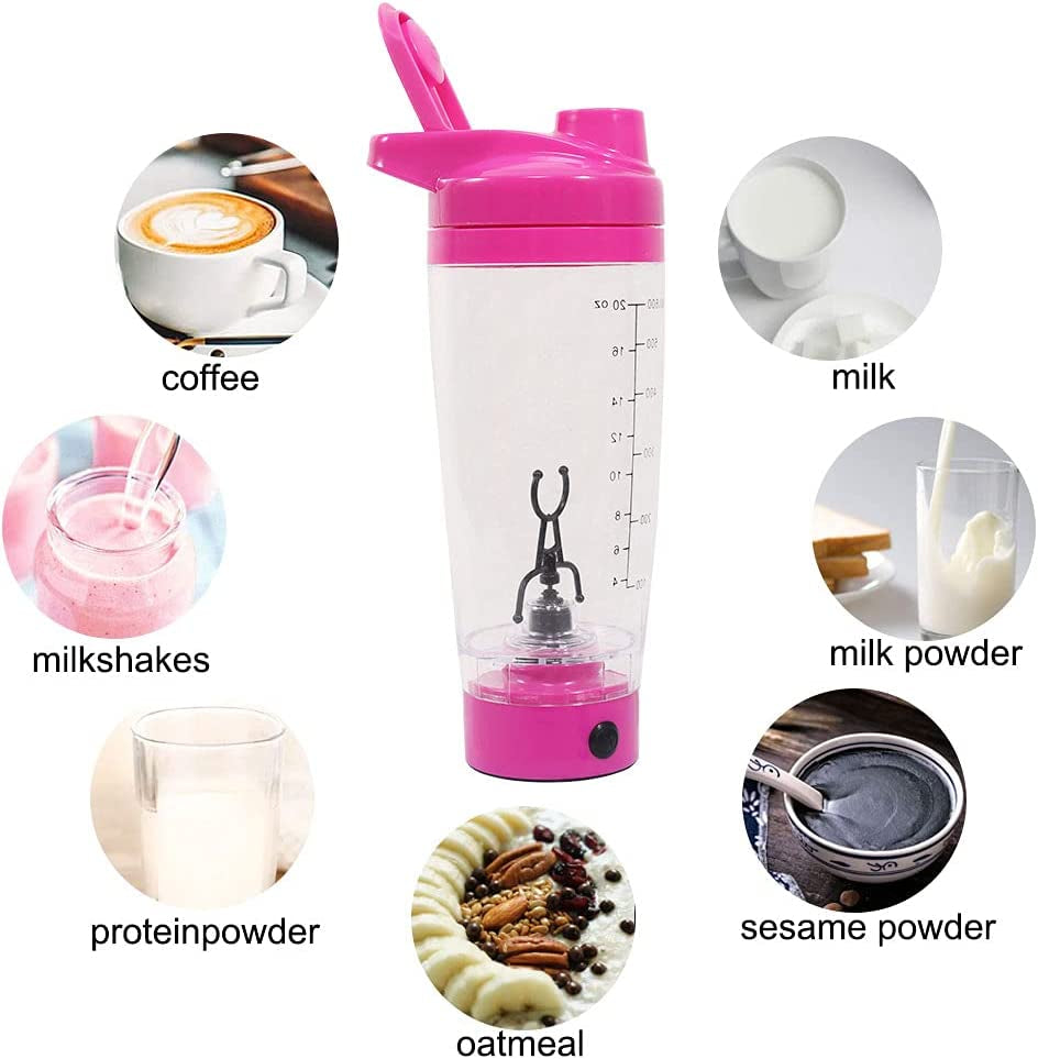 Self Mixing Mug Electric Protein Shaker Bottle, Protein Shaker Cup, 25 Oz High-Torque Battery-Powered Blender Shake Bottle,Portable,Self-Stirring Mug for Various Powder (Pink)