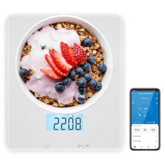 Bluetooth Food Scale with App, Digital Smart Kitchen Scale, Glass, White