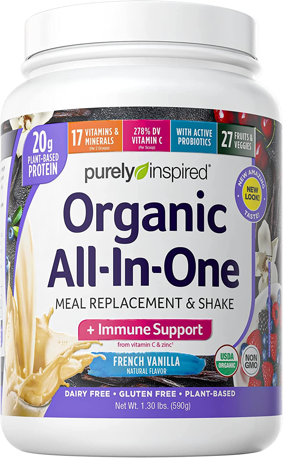 All-In-One Plant Based Protein Powder for Women & Men Shake Vanilla, 1.3 Pounds